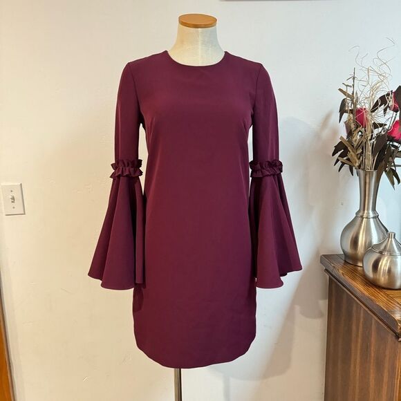Milly | Women's Cady Bell Sleeve Dress in Wine, Size 0 - Picture 5 of 12
